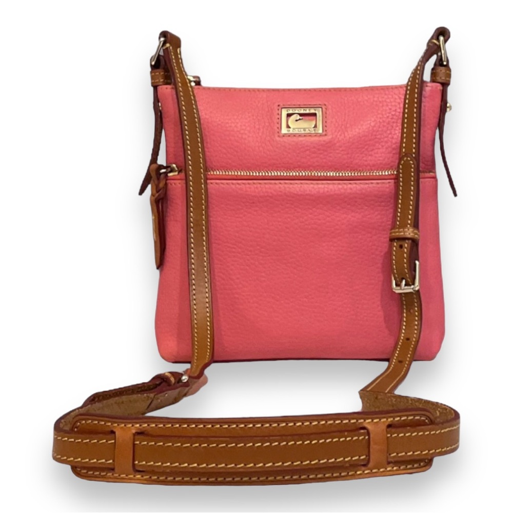 Dooney & Bourke Dillen Pebble Grain Leather Coral Letter Carrier Crossbody Bag
